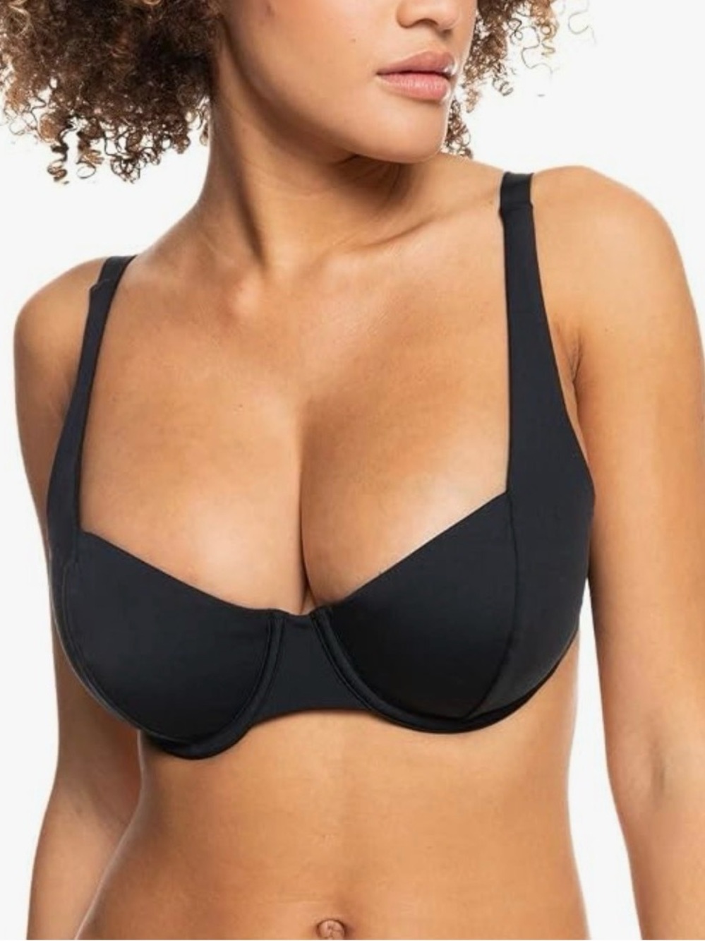 Roxy Beach Classics Black Basic Bikini Top Underwire Cups Swimsuit size Large
